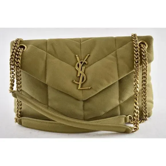 Saint Laurent Small Puffer Chain Fir Green Gold YSL Logo Shoulder Crossbody Bag - Picture 4 of 16
